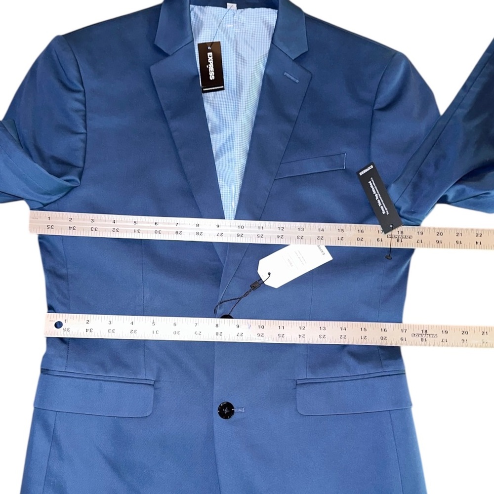 NEW ~ EXPRESS Men’s Blue Fitted Cotton-Blend Photographer Suit Jacket ~ Size 36R - Picture 13 of 15